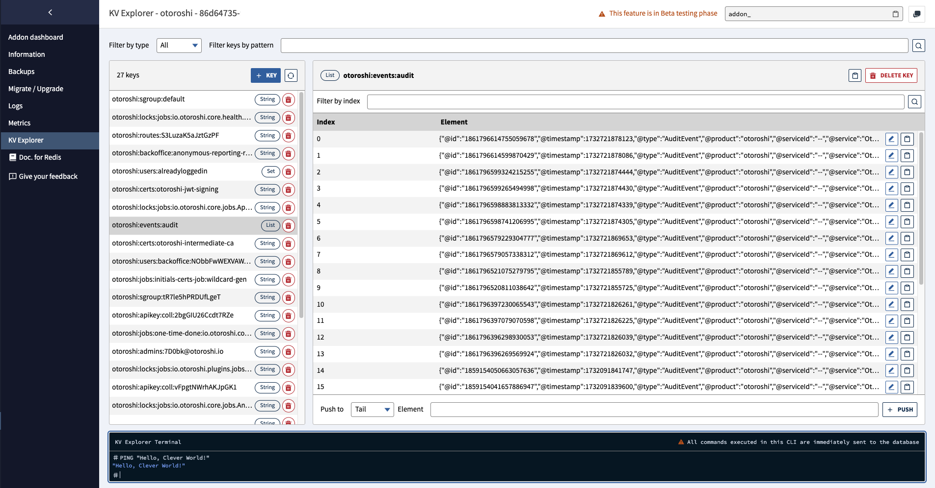 The KV Explorer tool in the Console KV Explorer